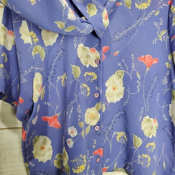 Vintage Alfred Dunner Blouse Womens 14 90s Purple Button Tie Floral Collar Retro - Picture 3 of 8